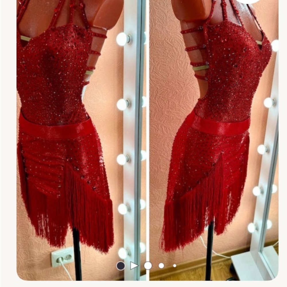 Latin Rhythm Ballroom Dance Dress Competition Showcase Red Size Small